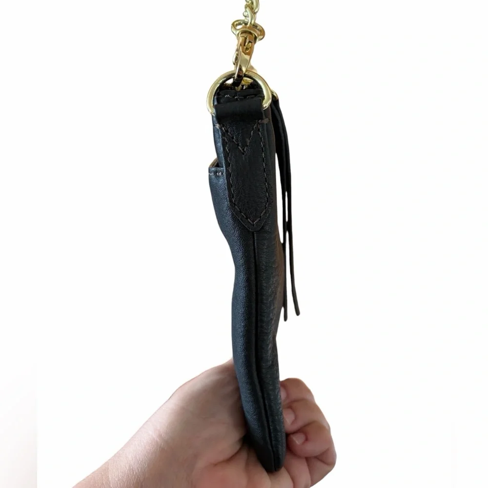 FOSSIL‎ BLACK LEATHER GOLD CHAIN CROSSBODY HANDBAG SHOULDER BAG PURSE